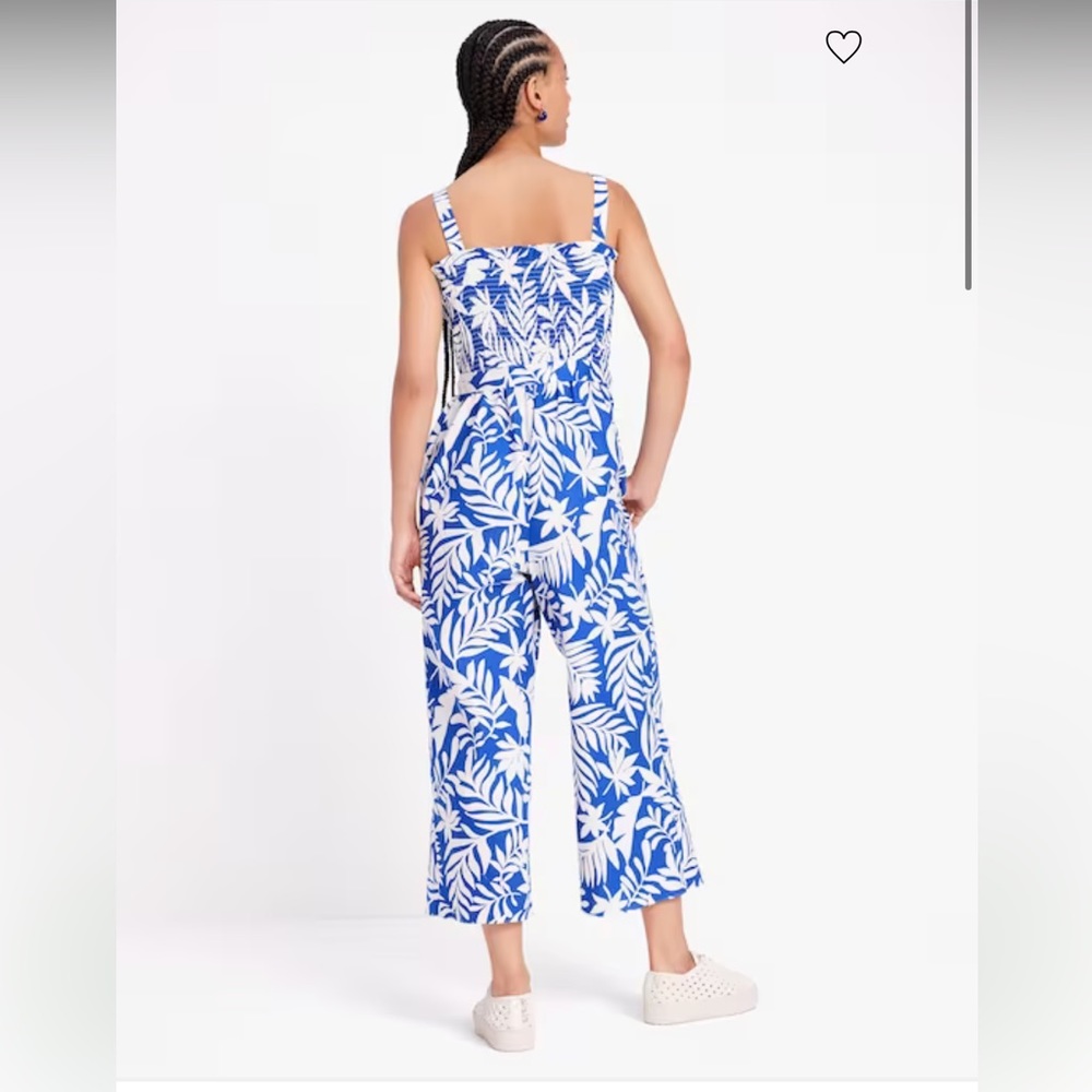 Tropical foliage smocked jumpsuits - Picture 3 of 6